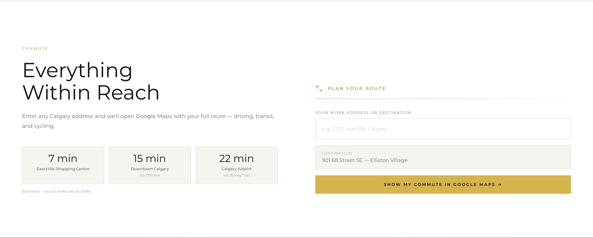 A commute calculator Integren built for a client's development site, unprompted